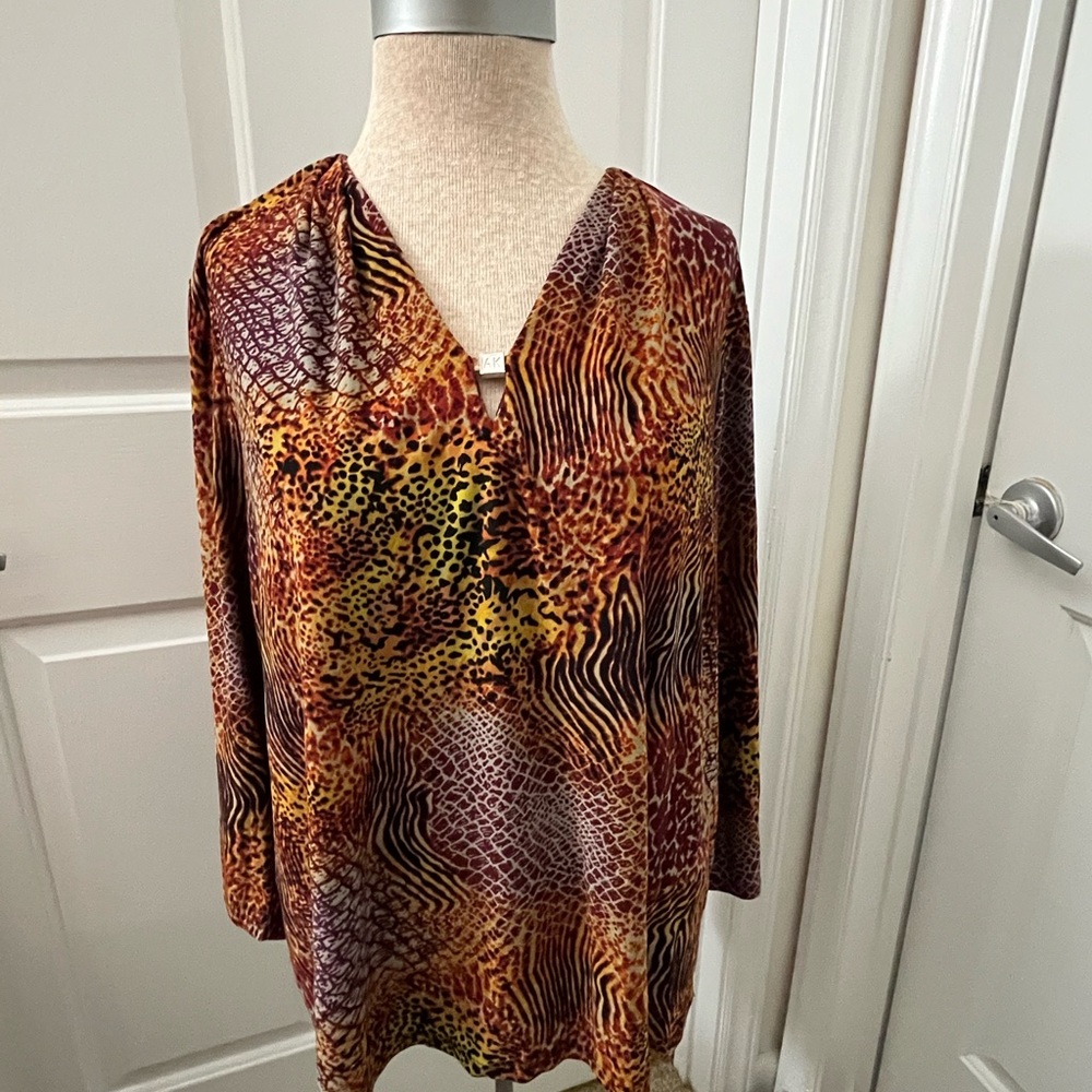 Anne Klein Sport Animal Print V-Neck Blouse